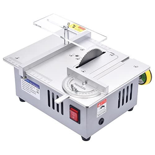 NovelLife Mini Hobby Table Saw with Miter Gauge,3 Inch HSS Alloy Steel Circular Saw Blade,Polishing Pad,96W Power Supply for DIY Handmade Wooden Model Crafts,Printed Circuit Board Cutting