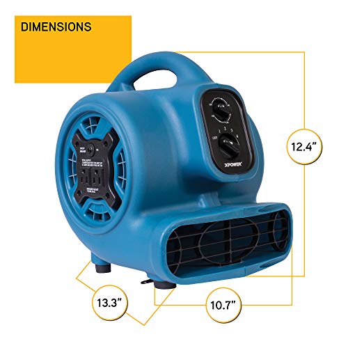 XPOWER P-230AT Mini Mighty Air Mover Utility Blower Fan with Built-In Power Outlets, Blue