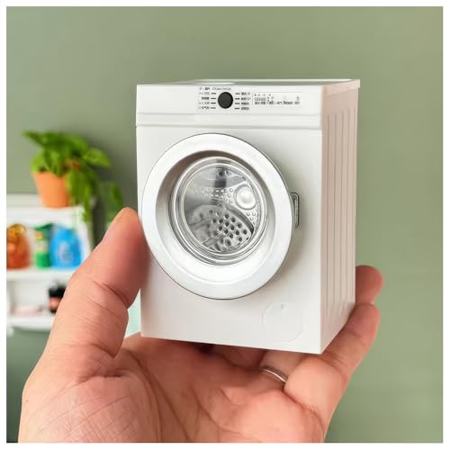 Mini Washing Machine Model - Real Rotating Drum Design, 1:12 Dollhouse Miniature Washing Machine Furniture Appliance Model Dollhouse Decoration Accessories...