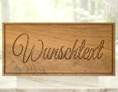 Hochwertiges Holzschild aus Eiche Massivholz. Gefrästes Schild personalisiert mit Gravur selbst gestalten. Größe: 22-40 cm. Individuelle Motive und Sonderwünsche möglich! Über 20 Schriften wählbar.