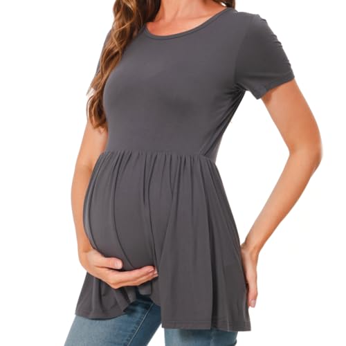 Bearsland Maternity Tops Short Sleeve Scoop Neck Breastfeeding Shirt Pregnancy Clothes - Image 6