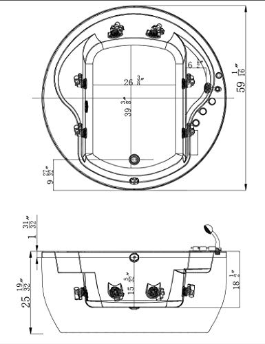Empava 59" Acrylic Freestanding Whirlpool Bathtub Hydromassage Round Jetted Soaking Tub With Right Side Drain And Waterfall Faucet #TOP6