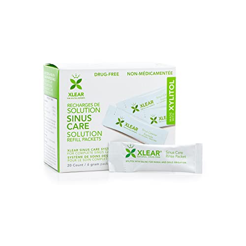 Xlear Nasal Rinse Refill Packets, Natural Saline Neti Pot Sinus Rinse with Xylitol, Fast Sinus Pressure and Congestion Relief, 20 Packets (Pack of 2)