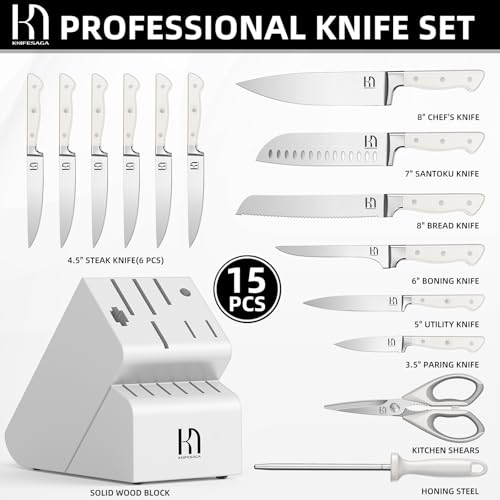 15-Piece Ultra Sharp Japanese Kitchen Knife Block Set, High Carbon Stainless Steel