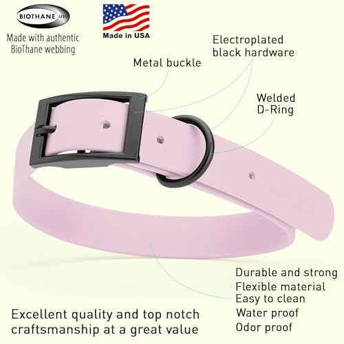 Image of Dogline Biothane Waterproof Dog Collar Strong Coated Nylon Webbing with Black Hardware Odor- Proof for Easy Care Easy to Clean High Performance Fits Small Medium or Large Dogs, Pastel Purple