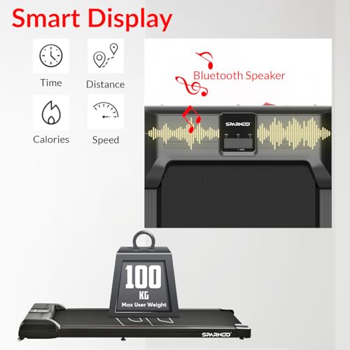 Image of Sparnod Fitness STH-3004 Walking Pad Treadmill for Home Use & Office-Work and Walk, Ready to Use, LED Display, Remote Control, Non-Slip Belt, Shock Reduction, Space-Saving, Bluetooth Speakers