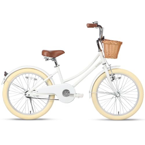 Image of Glerc Little Molly 12-20 Inch Kids Retro Cruiser Bike for 2-13 Year Old with Wicker Basket & Training Wheels /Kickstand, Multiple Colors