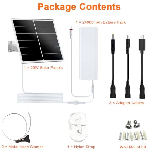 Image of Zivif 20W Solar Panel Charger Kit with 24000mAh Battery, 5V /12V Adjustable Output, USB-C & DC Power for Security & Trail Camera, IP66 Weatherproof, 360Adjustable Brackets