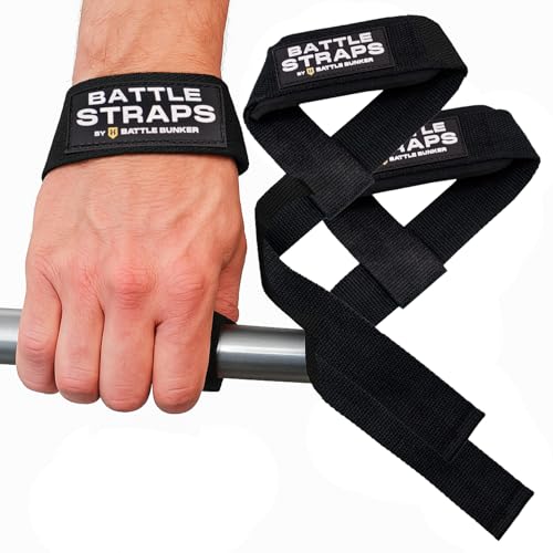 Battle Bunker Weightlifting Straps- Premium Padded Lifting Strap for Superior Grip & Comfort- Gym Straps for Deadlifts, Rows & Pull-Ups- Boost Strength & Reduce Grip Fatigue for Bodybuilding