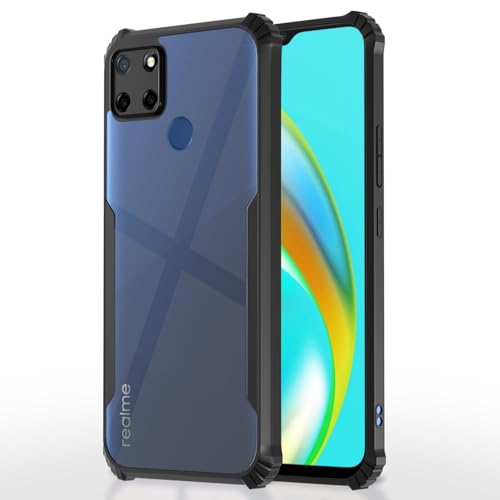 Image of Outlouders Back Cover for Realme C25 / C25s / C12 / Narzo 30A / Narzo 20 | Ultra Hybrid Transparent | Full Camera Protection | Raised Edge | Crystal Clear Bumper Case(Black)