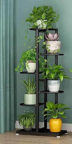 Image of A Chic and Exquisite Metal Six-Tier Seven-Tier Potted Plant Stand Display of Several Flower Pot Holders for Indoor and Outdoor Use (Black)