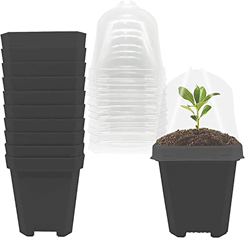 GIONAR 10PCS Plant Nursery Pots with Humidity Dome 7.6cm/3inch Plastic Gardening Pot Plant...