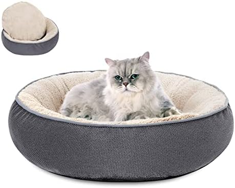 Miguel Round Cat Bed for Indoor Cat with Removable Pillow Cushion Washable Dount Bolster Dog Bed for Small Dog with Side Anti-Anxiety Circle Puppy Kitten Cuddler Soft Bed(22",Gray)