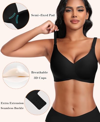 Image of DOCUMO Wireless Bras for Women No Underwire Seamless Push Up Bras with Support and Lift, V Neck Bralette with Bra Extender