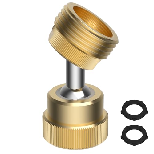 Hibbent 3/4" GHT Garden Hose Adapter with Dual Swivel, Solid Brass Flexible Hose Connector Extender, Male to Female Thread 1