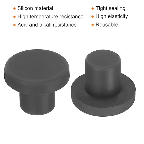 Image of UXCELL High Temp Silicone T-Shaped Solid Rubber Stopper Plugs - Dia 10mm /0.39 inch, Black, Pack of 20 (OD 18mm)