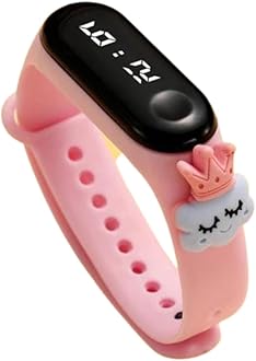 Digital Dial Waterproof Stylish & Fashionable Wrist Smart Watch LED Band for Kids, Colorful Cartoon for Boys & Girls (Removable Silicon Strap) (Pink Princess)