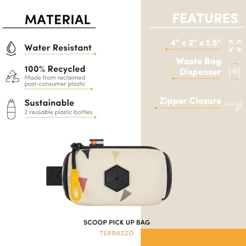 Image of OllyDog Scoop Pick Up | Dog Poop Bag Holder | Lightweight & Water-Resistant Dispenser | Leash Attachment for Hands-Free Carry | Fits Standard Waste Bag Rolls (Terrazzo)