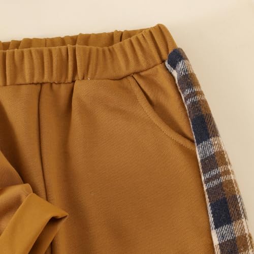 Image of Boy Clothes Fall Winter Outfits Long Sleeve Plaid Patchwork Button Down Shirt + Casual Pocket Sweatpants 5-14 Years