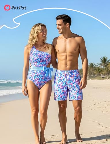 Image of PATPAT Family Matching Swimsuits: Mommy and Me One Shoulder Colorblock Bathing Suits One Piece Swimwear Sets