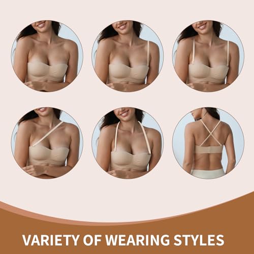 Strapless Bras for Women, Push Up Seamless Bandeau Bra - Wireless Tube Top Bra for Backless Dresses, Wedding & Daily Wear (FR/ES, Taille de Bonnet & Taille du Soutien-Gorge, A, Black) – vue 6