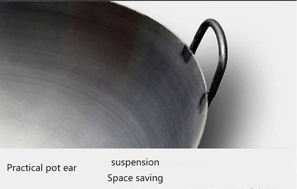 Wok in Acciaio al Carbonio Antiaderente per Borsa da Picnic, Wok Vecchio Stile, pentola in Ferro Non Rivestita, Wok in Ferro per Uso Domestico per Chef, 50 cm, 50 cm