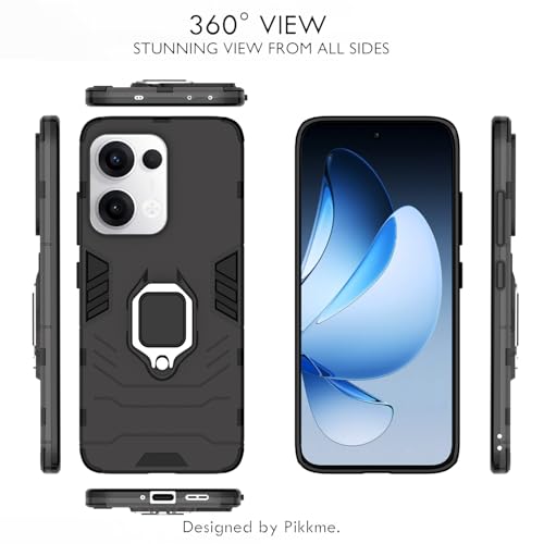 Image of Pikkme D5 Tough Armor Bumper Case | 360 Protection Case | Ring Holder Stand Back Cover for Oppo Reno 13 5G (Black)