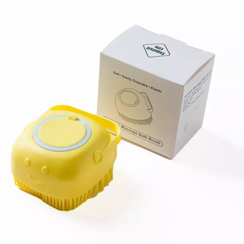 Vista 5 de Baño cachorro perro grande gato baño masaje cepillo suave seguridad silicona mascotas accesorios para multifuncional amarillo