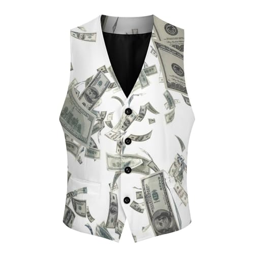 100 Dollar Flying Bills Men's Suit Vest Slim Fit V-Ncek Waistcoat Business Casual Vest4