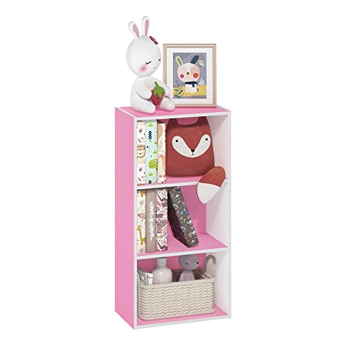 Furinno Luder 3-Tier Open Shelf Bookcase, Pink/White