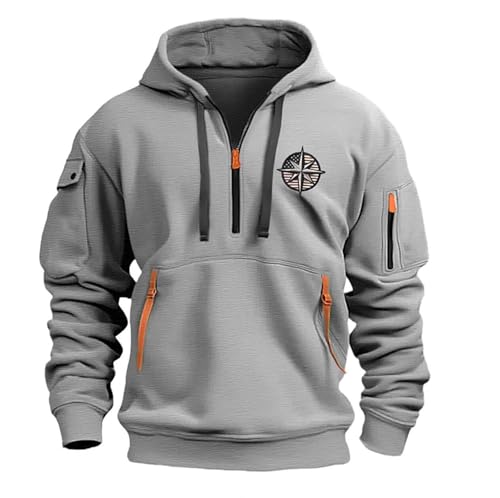 Image of Generisch Workwear Sweatshirt with Zip, Embroidered Patch on the Sleeve, Jumper, Hoodie, Grey Pullover, Men Without, gray, XL
