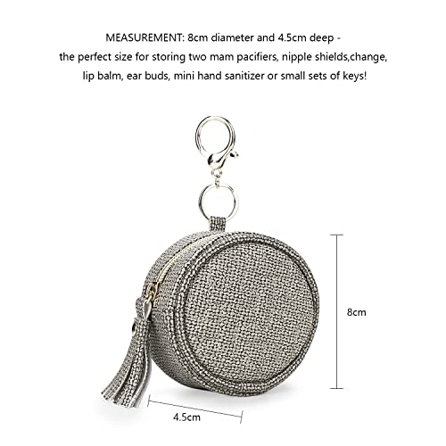 Image of Pacifier Case Bag - Leather Pacifier Holder with Clip for Diaper Bag Stroller Purse Charm, Holds 2 Pacifiers Outdoor Travel (Weave Dark Grey)