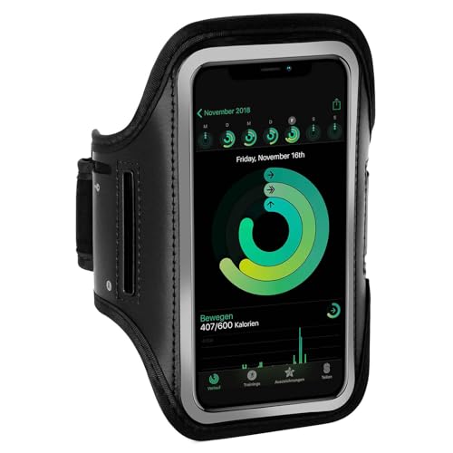 ONEFLOW Brazalete deportivo para teléfono móvil compatible con HTC One M8 / M8s Armtasche Fitness Armband Sport Running armband Outdoor Handyhülle Joggen Arm Halterung Smartphone Handytasche Schwarz
