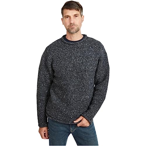 Men's Roll-Neck Irish Fisherman Sweater, Pure Wool, Gray