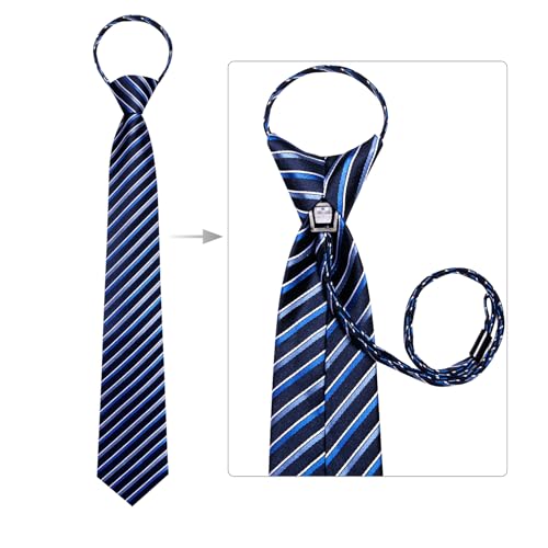 Image of Hi-Tie Zipper Ties for Men Pre-tied Tie Set Lapel Pin Pocket Square and Cufflinks Formal Business Wedding Adjustable Necktie