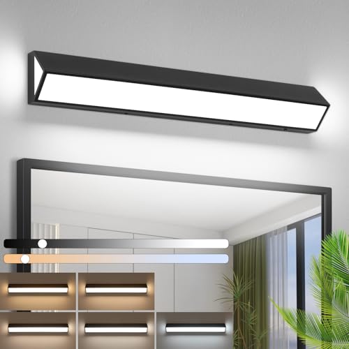 Image of LED Modern Bathroom Vanity Light Fixtures (32-Inch, 5CCT, Dimmable), Modern Acrylic Bathroom Wall Lighting Fixtures Over Mirror, Matte Black