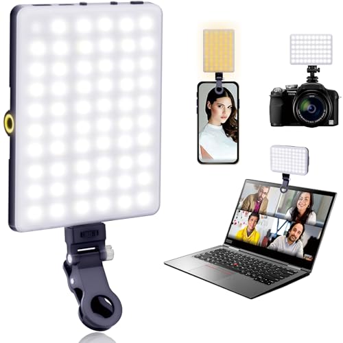 60 Luces LED para Selfie, 3 Modos de iluminación, Clip Recargable para teléfono/portátil/cámara y CRI 97+ para portátil/teléfono, cámara de iPhone, videoconferencia, Youtube, TikTok (Black)