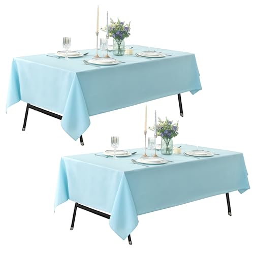 Image of 2-Pack 60x102 inch Dusty Blue Table Cloths, Solid Stain and Wrinkle Resistant Oblong Tablecloth, Premium Plain Weave Polyester Fabric Rectangle Table Linen Covers for Hotel, Wedding