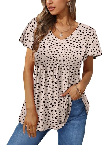 Summer Blouses for Women Ruffle Sleeve Babydoll Tops for Women Floral Shirts L