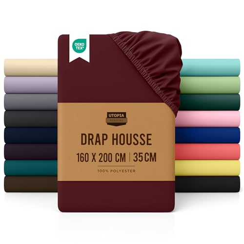 Utopia Bedding Drap Housse - Bordeaux, 160 x 200 cm - Certifié Oeko-Tex - Bonnets 35 cm pour Matelas Épais - Polyester Microfibre Brossée