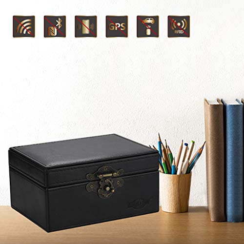 MONOJOY Faraday Box, Car Key Signal Blocker Box, Keyless Entry Fob RFID Blocking, Leather Anti-Theft Faraday Cage,Key Fob Storage Box,Safe Security for Remote Smart Keys (Large black)