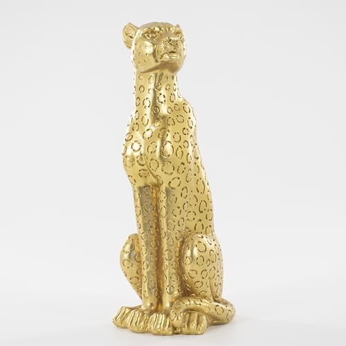 Cheetah Statue Sculptures Home Decor , 11"Gold Leopard Antique Cl...