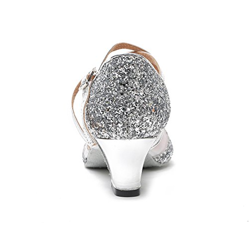 Minishion Women's T-Strap Dance Heels Glitter Salsa Ballroom Shoes Wedding Party Pumps2