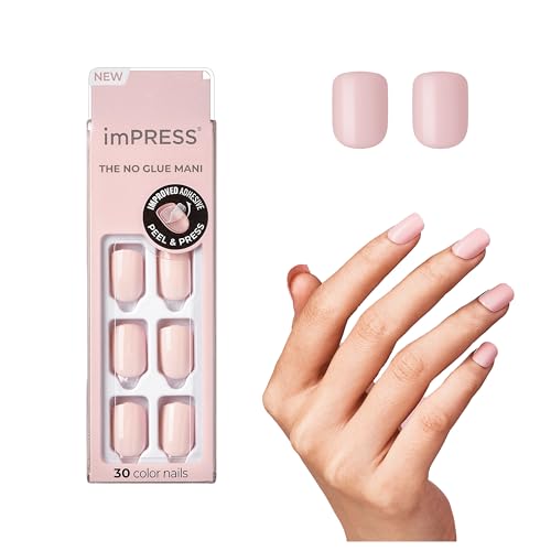 KISS imPRESS No Glue Mani Press On Nails, Color, 'Pick me Pink', Pink, Short Size, Squoval Shape, Includes 30 Nails, Prep Pad, Instructions Sheet, 1 Manicure Stick, 1 Mini File