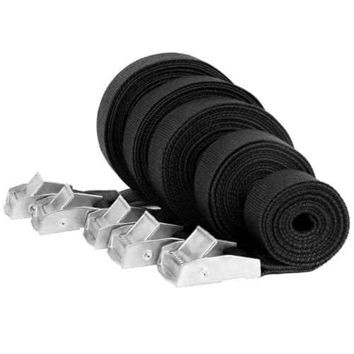 Lot de 5 sangles d'arrimage avec boucle de serrage - 25 mm x 1 m, 2 m, 3 m, 4 m, 5 m - Sangles d'arrimage avec cliquet - Sangles de fixation pour la fixation - Sangles de serrage - Sangles pour
