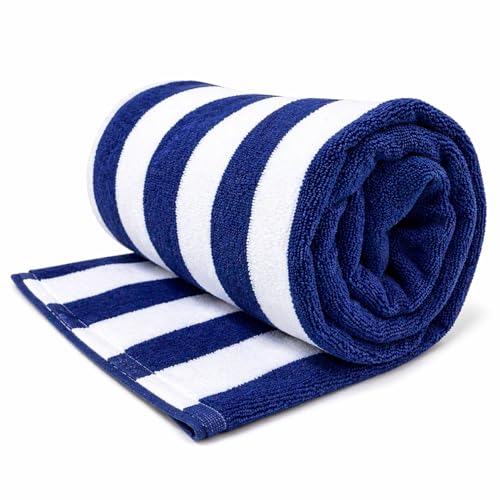 Image of TowelWala Extra Large Cotton Pool & Bath Towel | 180x90 cm | 450 GSM Cotton | Quick Drying & Highly Absorbent | Striped Design for Adults | TW PT BLU Pack 2