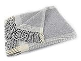 Foxford Woollen Mills Dunes Throw, Light Gray/Pearl Ivory Window Pane Cashmere Lambswool Throw...