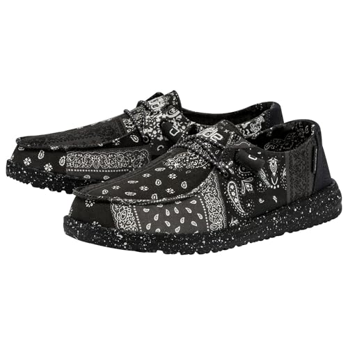Image of HEYDUDE Women's Wendy Patch Geo Bandana Nights Size 6 Black | Womena€s Shoes | Womena€s Lace Up Loafers | Comfortable & Light-Weight