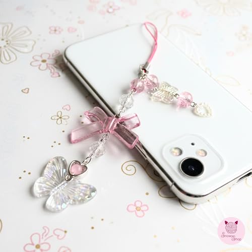 Image of SNOWY SHOP Korean Silver Bow Phone Charm - Cute Heart & Starfish Pendant | Aesthetic Korean Mobile Chain, Bag Hanging & Keychain Jewelry for Girls & Women