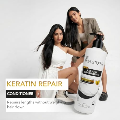Image of The Skin Story Sulphate Free Conditioner for Coloured & Treated Hair | Repair Split Ends & Damaged Hair | Keratin Conditioner for Women & Men | For Frizzy, Dry, & Shiny Hair | Enriched with Argan Oil, Olive Oil & Vitamin E | 450g